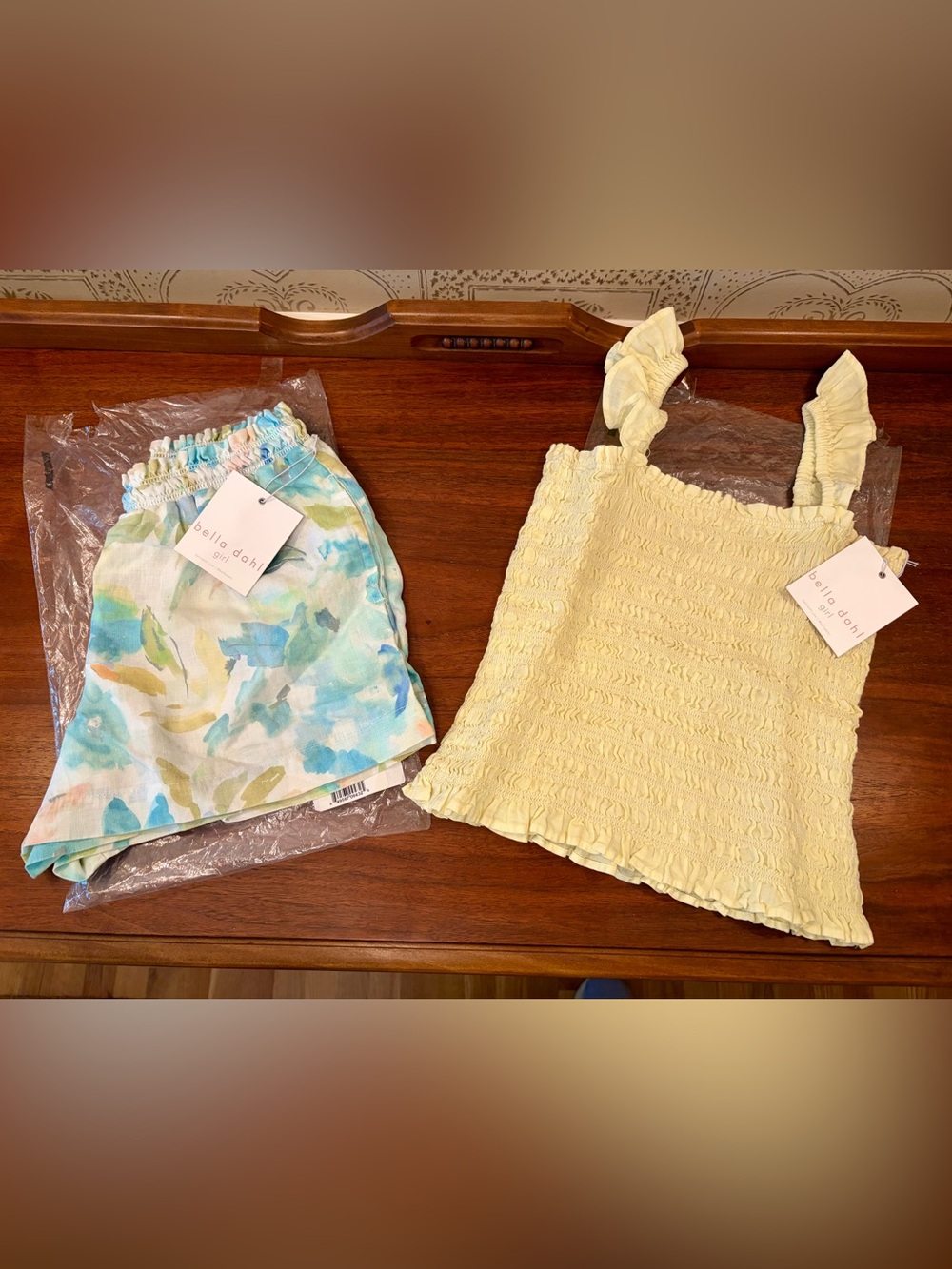 Bella Dahl Yellow Smocked Tank with Blue-Green Print Shorts